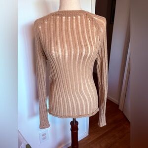 Elegant Beige Ribbed Women's Sweater
